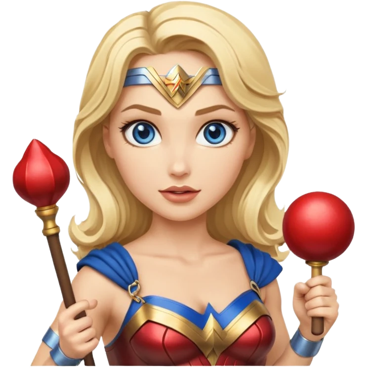 Blonde blue eyes Wonder Woman holding bell and baton  emoji