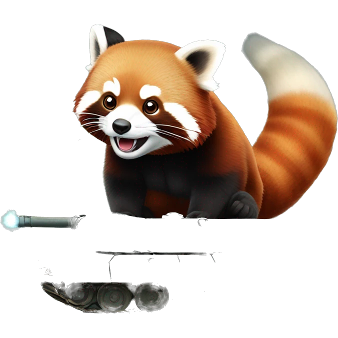 red panda sitting on tank and charging emoji