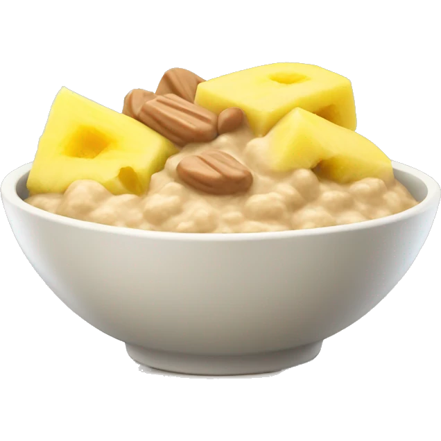 Porridge Bowl with pineapple pieces and a little peanut butter emoji