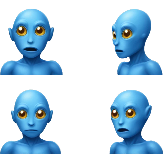 a blue alien with a blue heart emoji