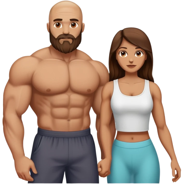 Muscular Bald beard men with his wife long brown hair  emoji