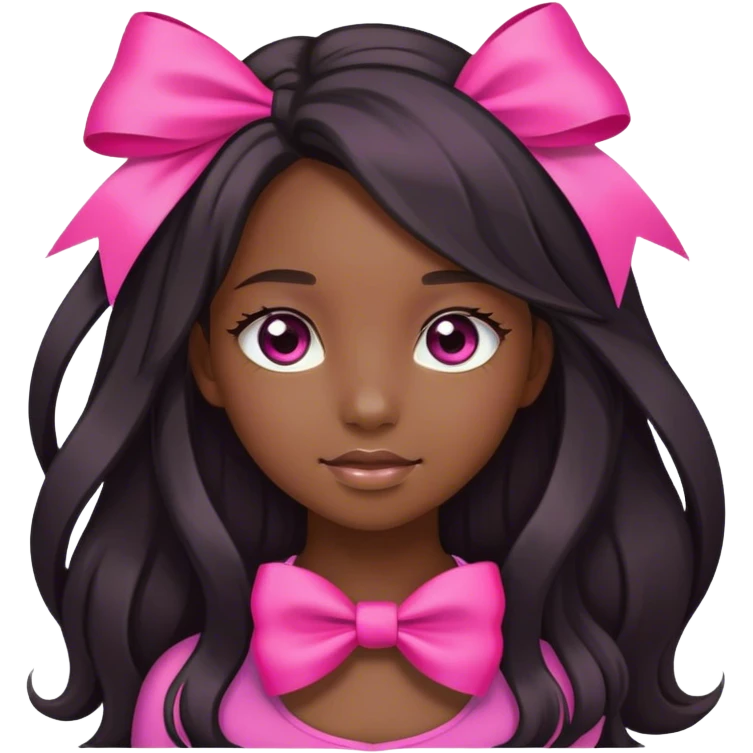 Young black girl, long hair, brown eyes, pink bow emoji