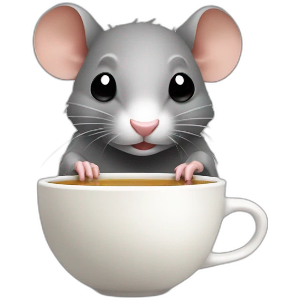 Un rat avec une scie qui boit un thé emoji