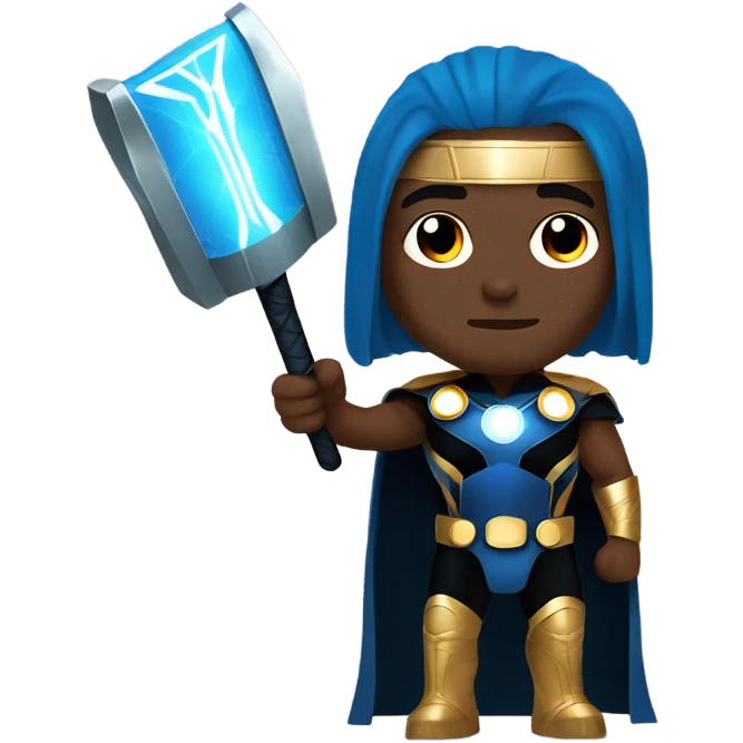 Black Thor in Ted, Gold and blue super hero costume  emoji