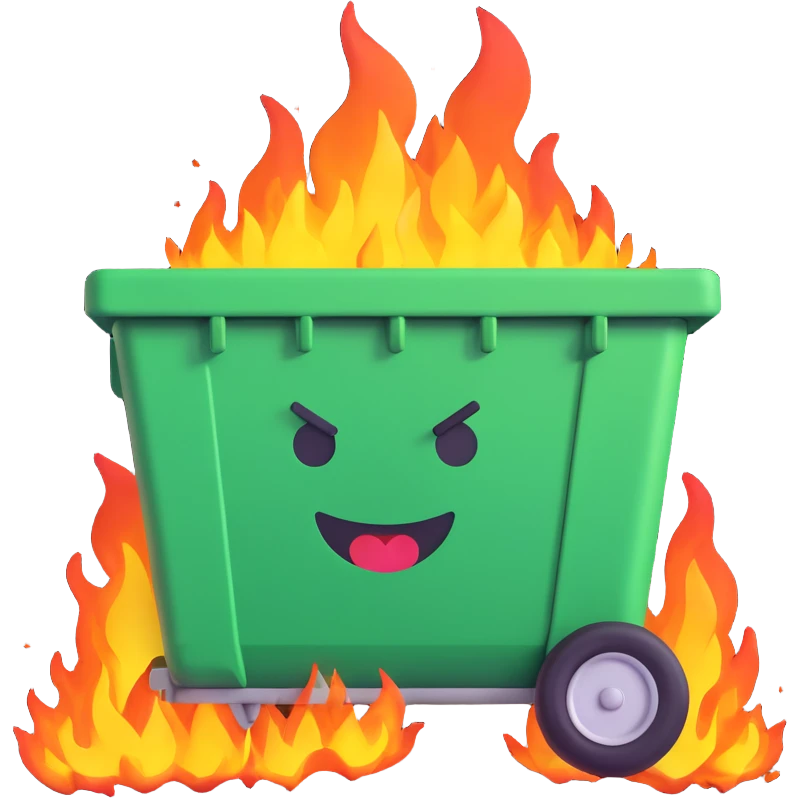 dumpster on fire, 3d emoji style emoji