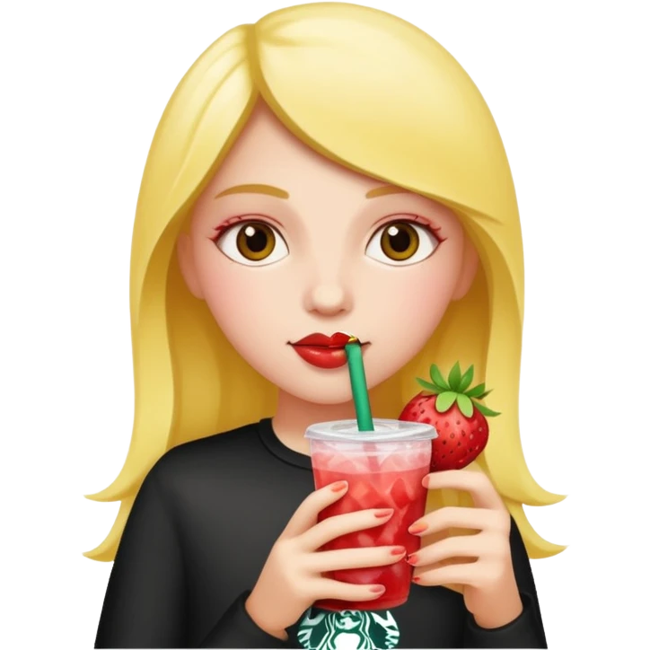girl drinking strawberry lemonade from starbucks  emoji