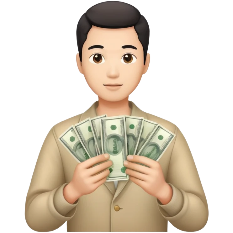 Asian men holding money emoji