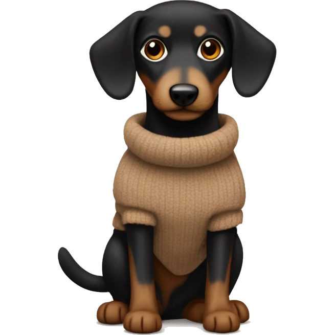 Black and Tan dashaund in a brown fluffy jumper emoji