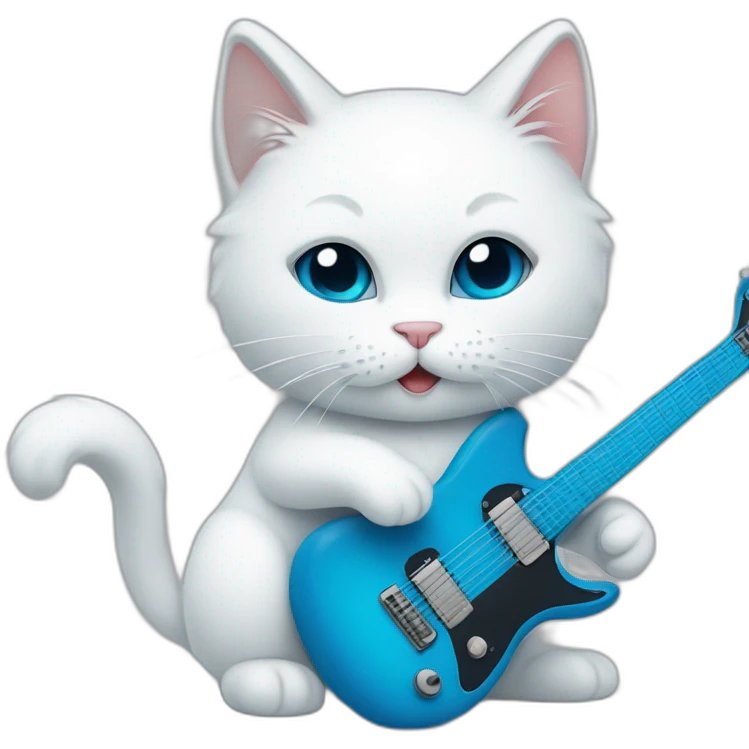 White Cat playing a blue eletric guitar emoji