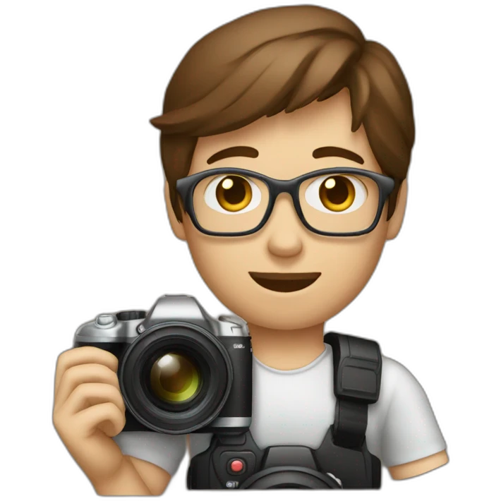 photographer with brown hair and an x100v camera emoji