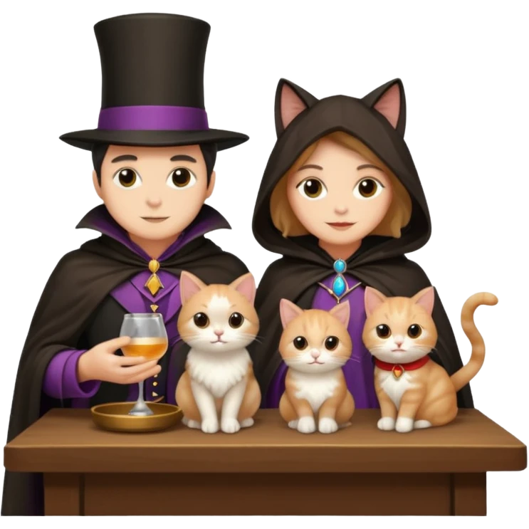 magician couple and their pet cat emoji