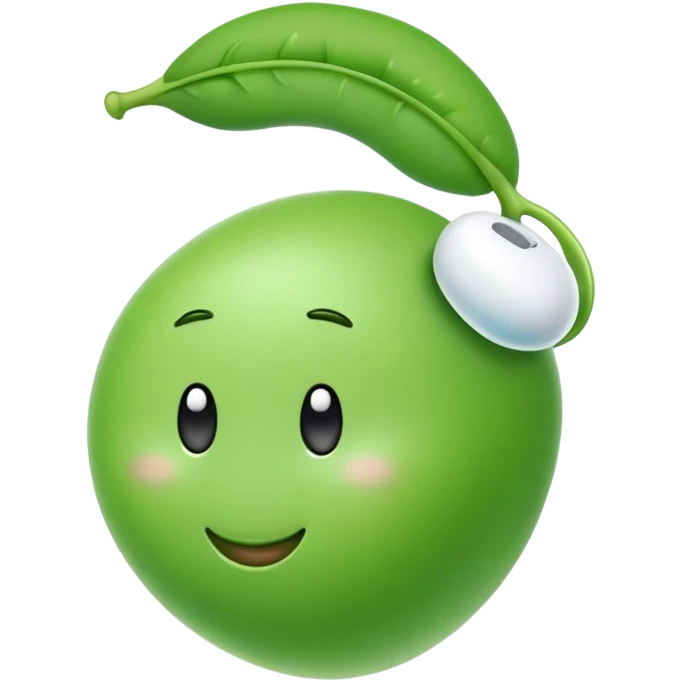 cute green pea with a single airpod in one ear emoji