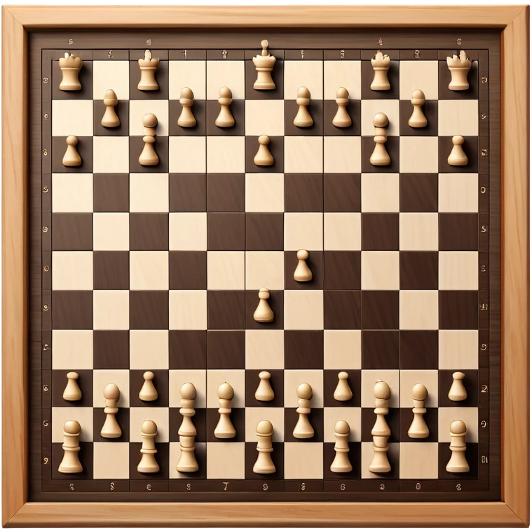 traditional chess board with a wooden border surrounding the 8x8 grid of alternating black and white squares, no chess pieces, top-down view emoji
