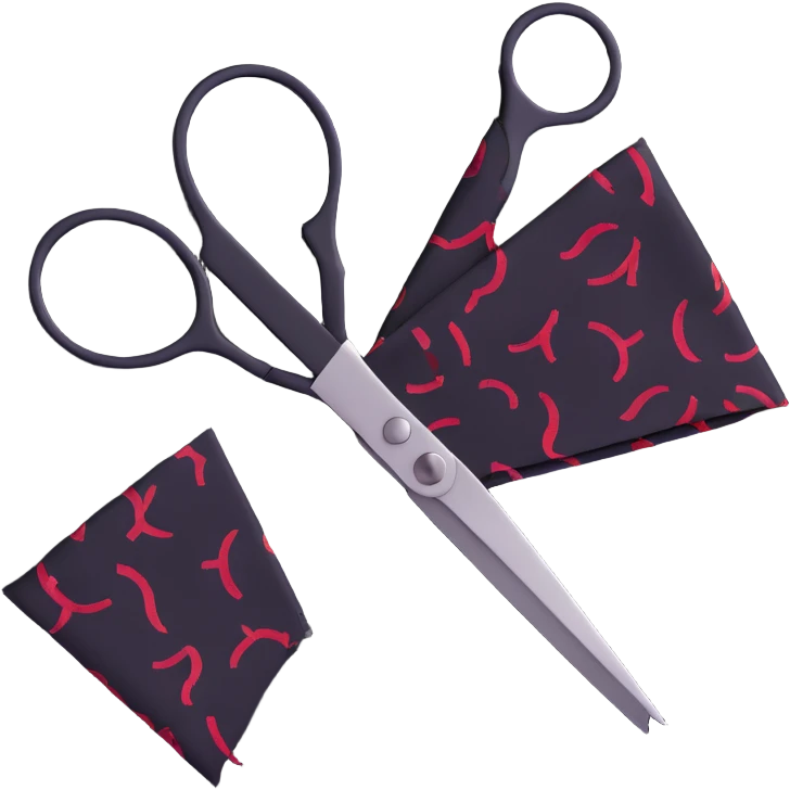 scissors cutting through patterned cloth emoji