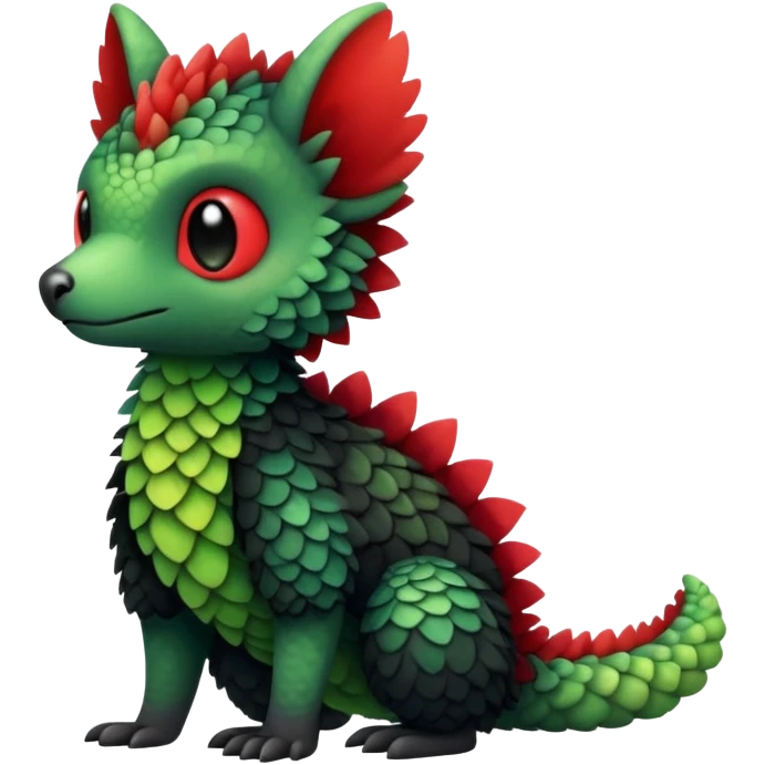 Kawaii Cute Edgy Black Green Red fluffy scaly Trico-animal-creature full body emoji