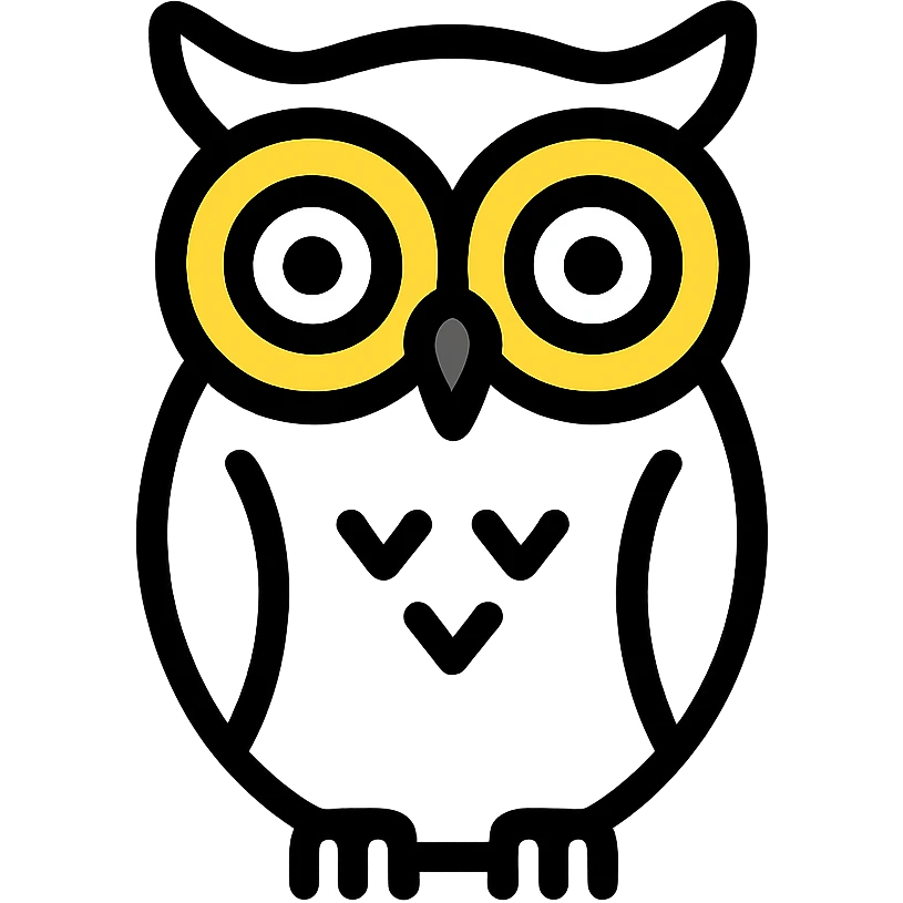 white owl with a yellow outline around the eyes, clean and clear details, minimal style icon emoji