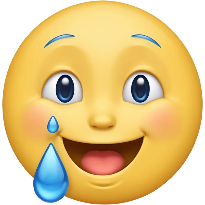Emoji, yellow round laughing face, blue tears of joy on it. 2 big blue tears on each of the 2 cheeks emoji