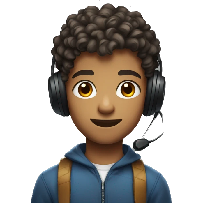 a boy of 12 years old with short curly hair and brown eye who wears a gaming headset emoji