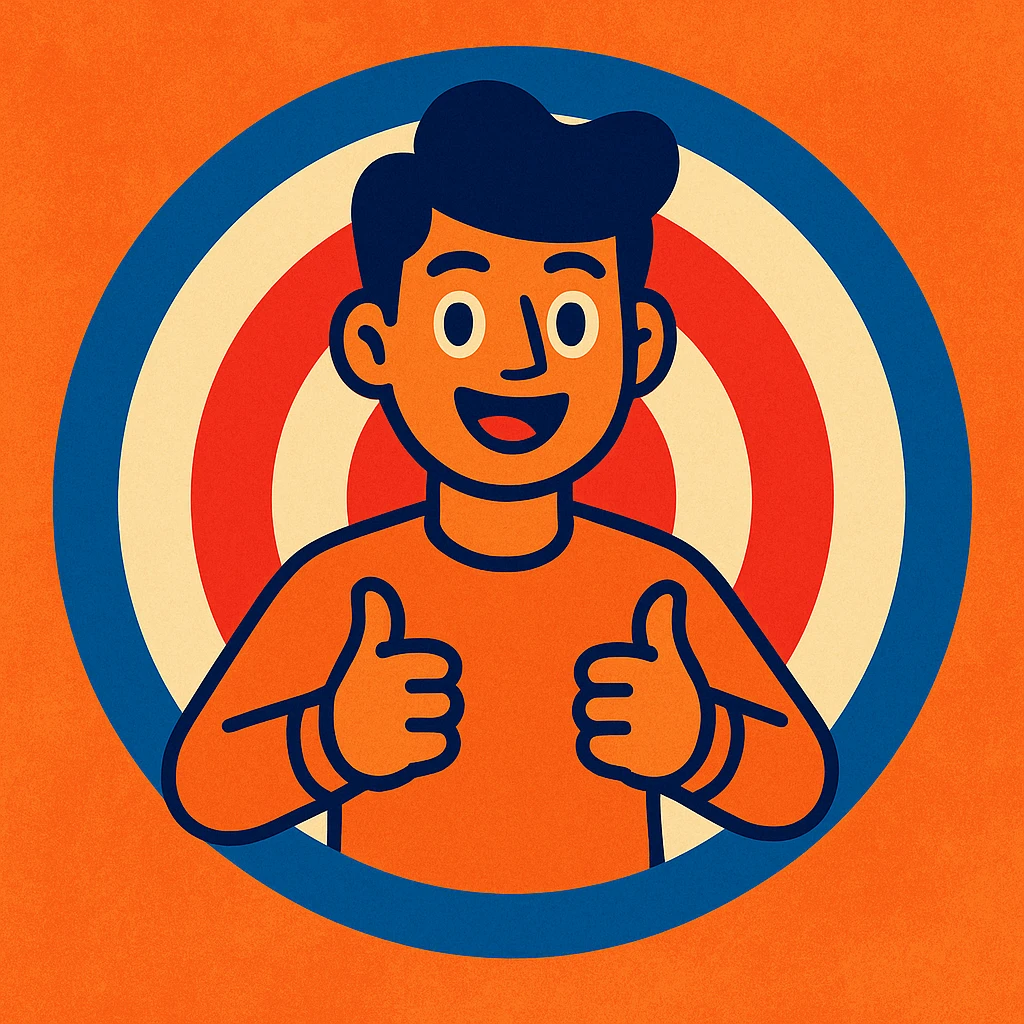 vibrant cartoon style person in the center of a target emoji