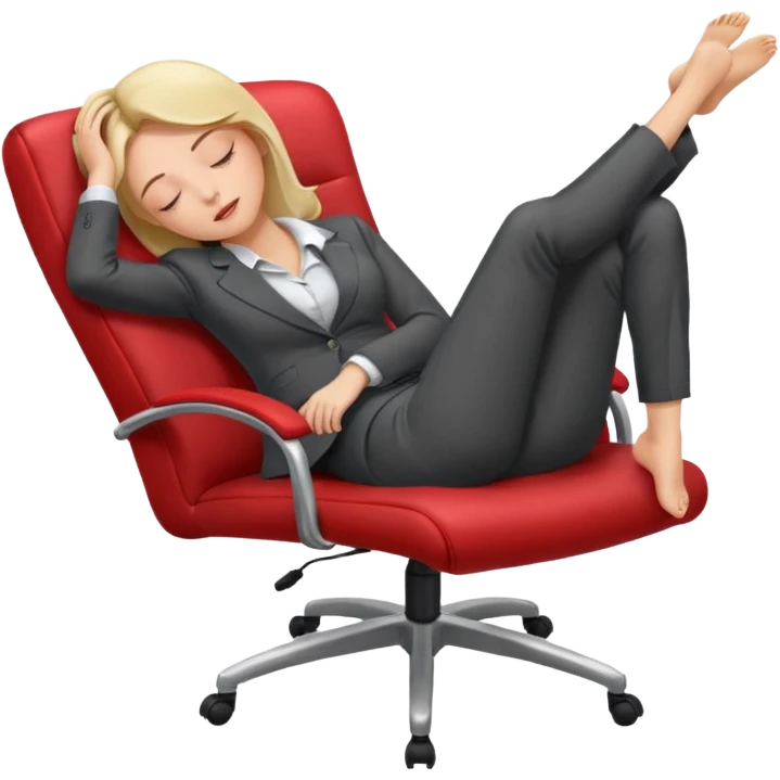 Boss sleeping in a chair with her legs up on the desk emoji