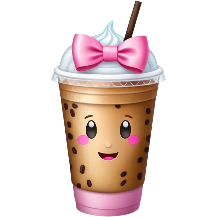 Iced Coffee cup with a pink bow, no face emoji