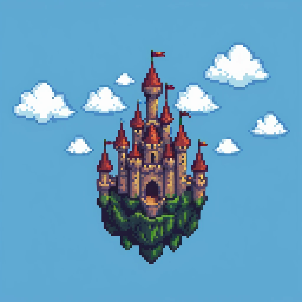 simple castle floating in the sky with clouds emoji