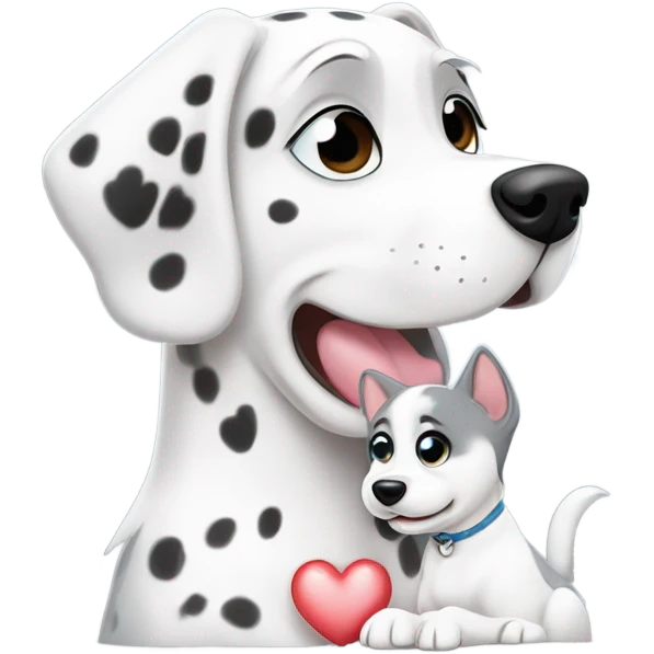 kawaii style, dalmatian, white and grey siberian husky, in love emoji