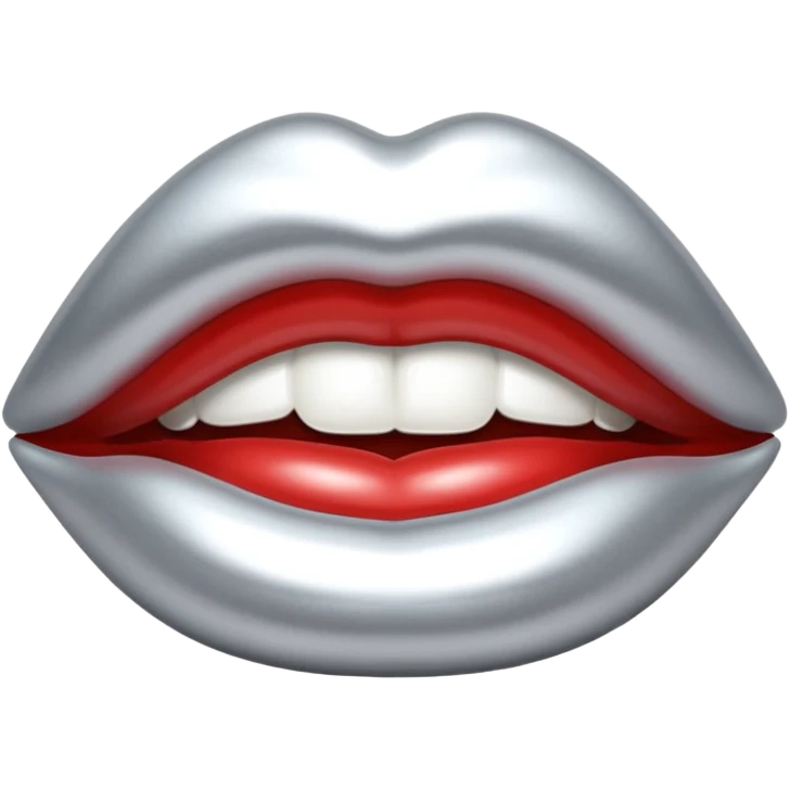 Chrome silver lips emoji, glossy metallic texture, iOS emoji style, smooth reflections, bold but minimal design, centered emoji