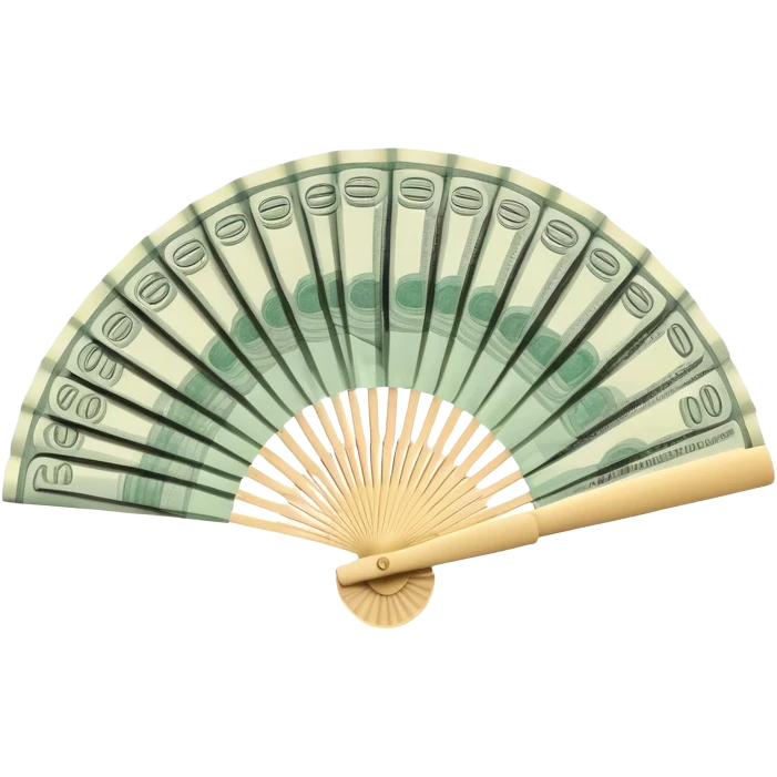 A hand-held money fan used for cooling off, crafted entirely from banknotes emoji