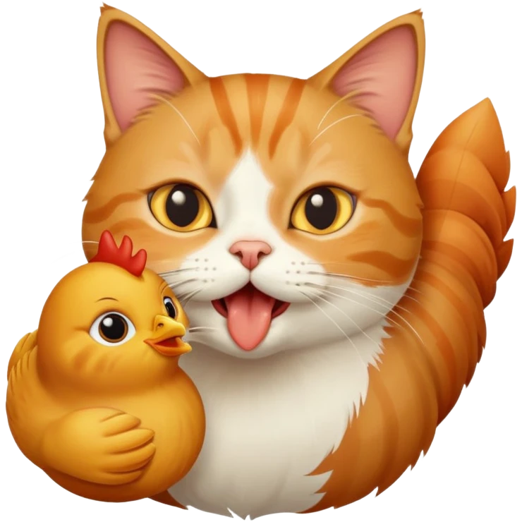 Cat, and one chicken in cat mounth emoji
