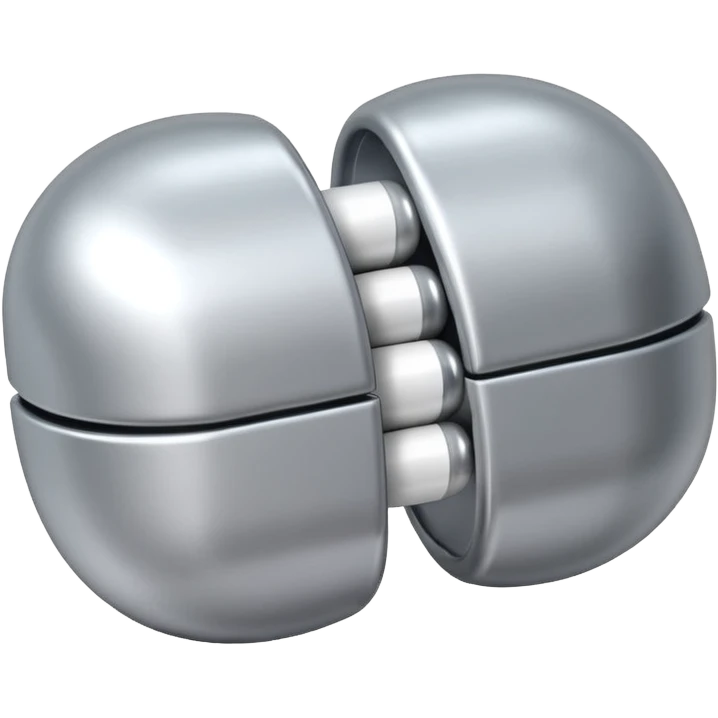 capsule pill emoji, metallic silver halves, smooth glossy finish, futuristic pharmaceutical 3D icon, isolated on white emoji