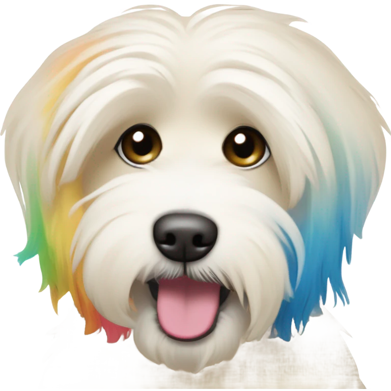Cream colored havanese with RAINBOW TAIL and normal cream ears emoji