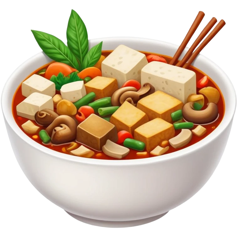 Chengdu Maocai spicy assorted ingredients in bowl, simplified emoji style with bold outlines and bright colors, cartoon style Sichuan street stew emoji