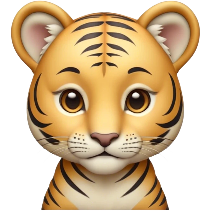 Cinematic Noble Tiger Cub Portrait Emoji, Poised with a hint of regal innocence, featuring a compact, soft build adorned with delicate stripes and large, expressive eyes, Simplified yet sharp and sophisticated features, highly detailed, glowing with a gentle, wild luminescence, high shine, intelligent and endearing, stylized with an air of youthful authority, focused and attentive, soft glowing outline, capturing the essence of a tiny jungle guardian that appears ready to pounce out of the screen with effortless charm! emoji