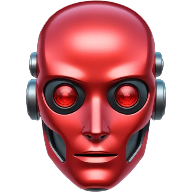 Cyberpunk robot head, red tint emoji