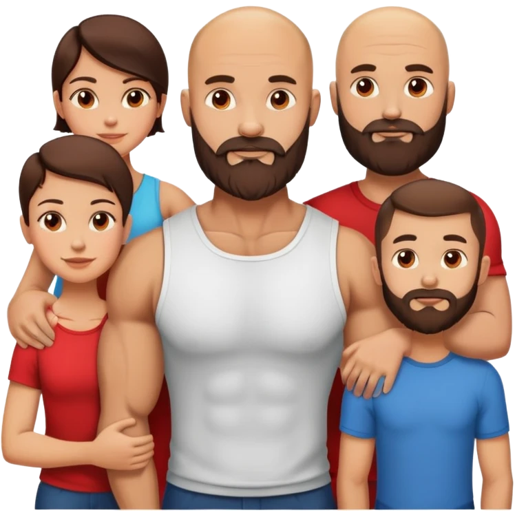Muscular Bald man with a beard in love with his hot brunette wife and 3 sons emoji