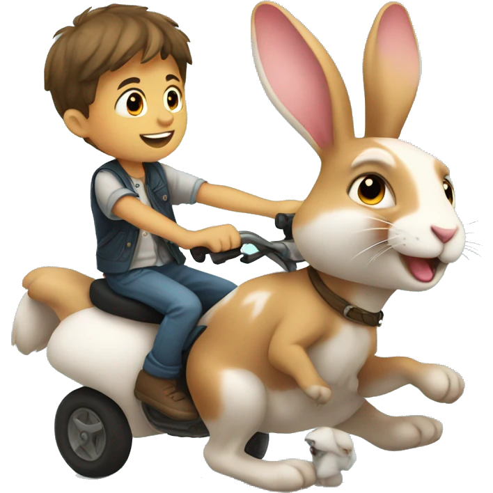A boy riding a cute rabbit emoji
