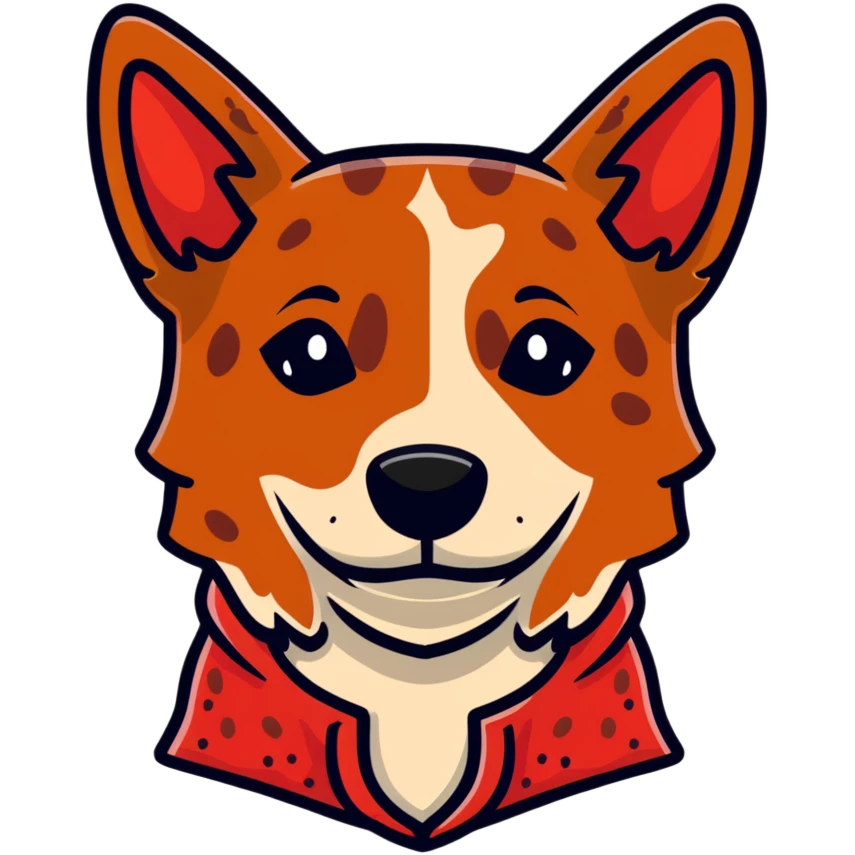 cute red heeler cattle dog head with characteristic red speckled coat and alert expression emoji