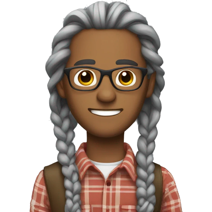 Light Brown man with long gray braids with glasses and plaid shirt emoji