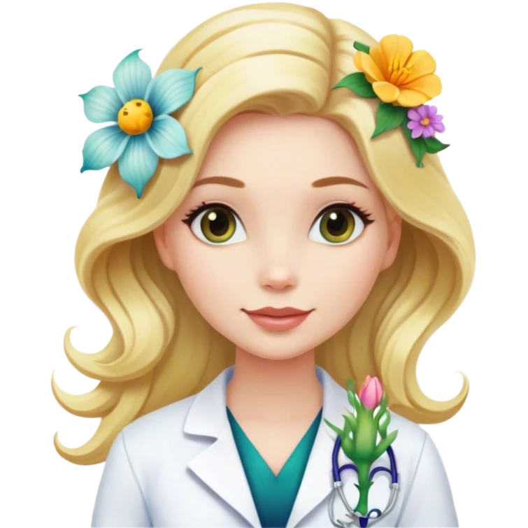 Mermaid blonde female doctor with a flower In her Hair  emoji
