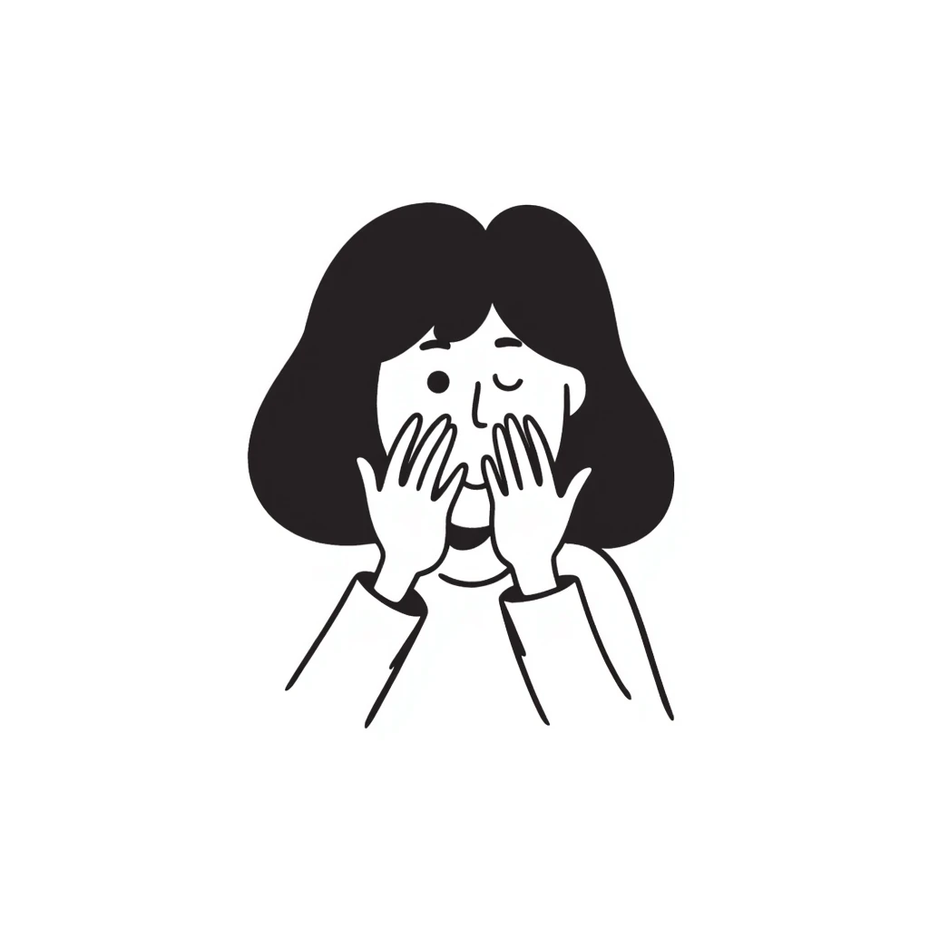 hand-drawn doodle of a person peeking through their fingers, sketchy lines emoji