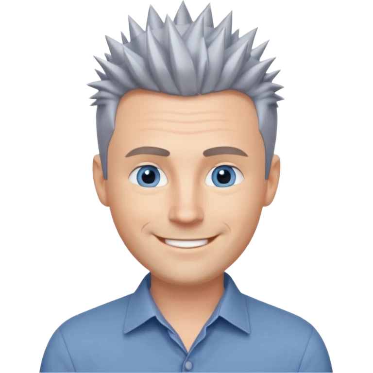 40 yr old white man short spike hair grey dress shirt blue eyes emoji