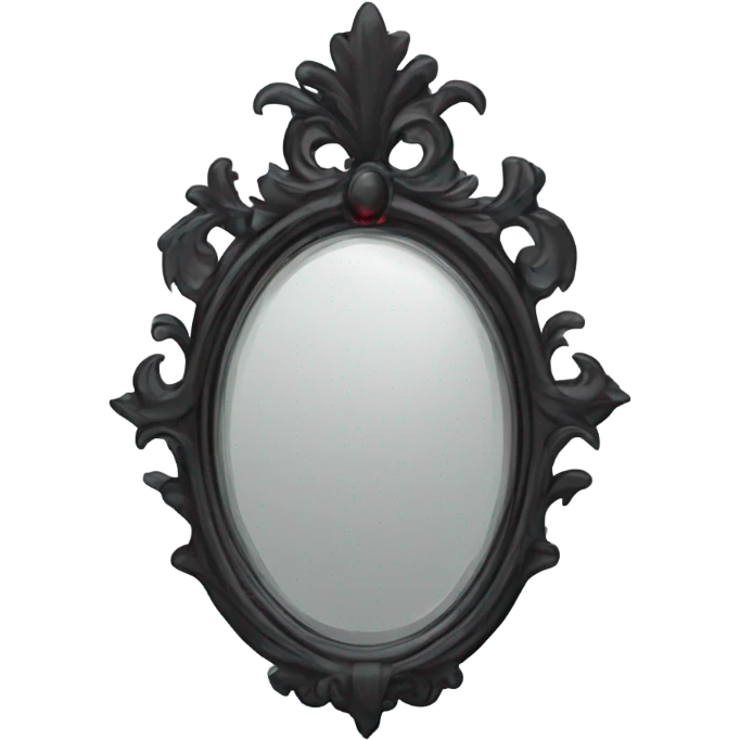 "A Victorian-era Gothic mirror with a black frame, gray-tinted glass, and a red ruby accent."
 emoji
