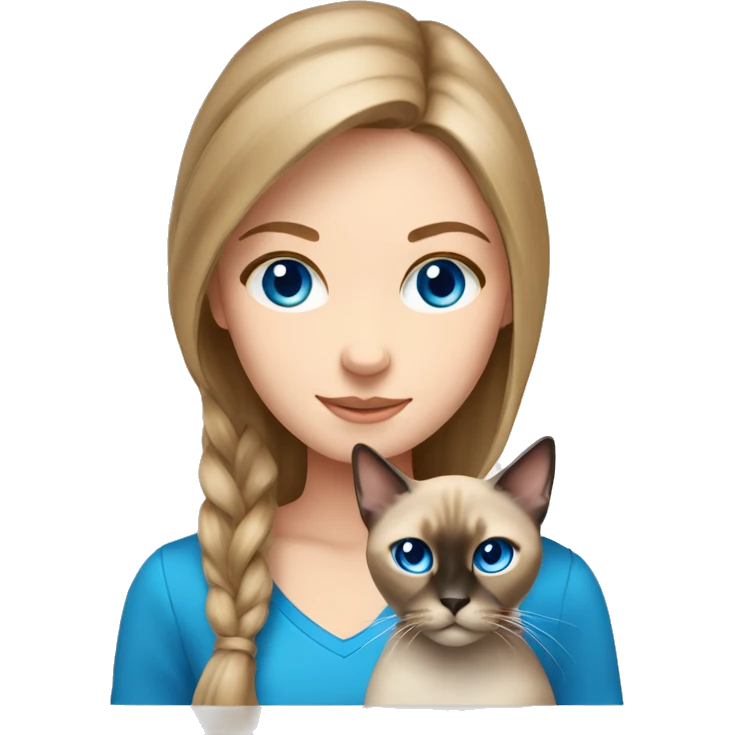 Light brown hair girl with Siamese cat with blue eyes emoji