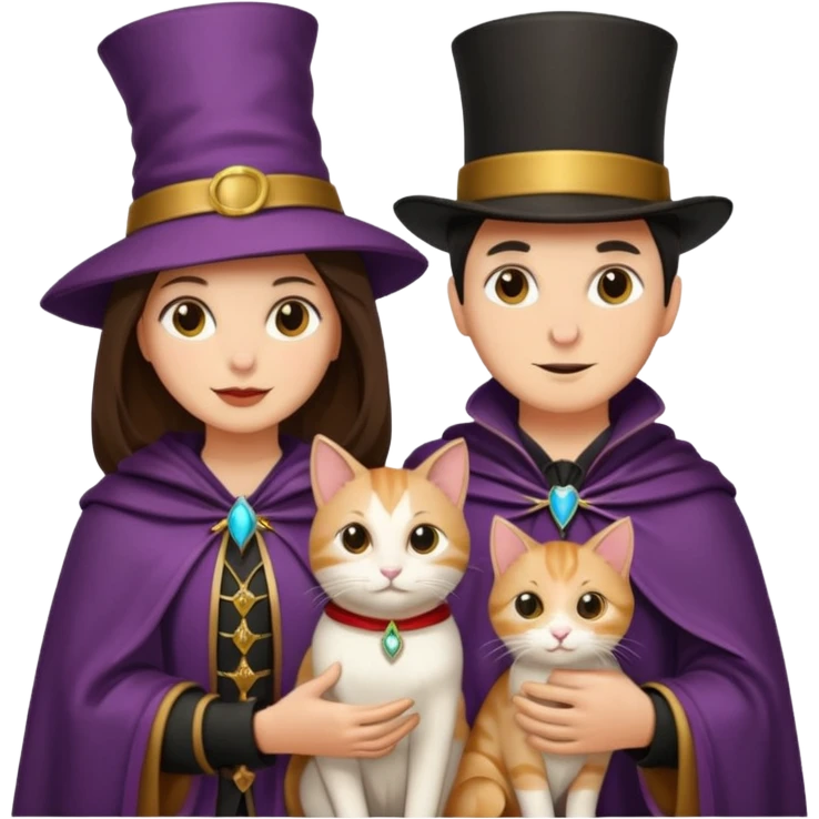 magician couple and their pet cat emoji