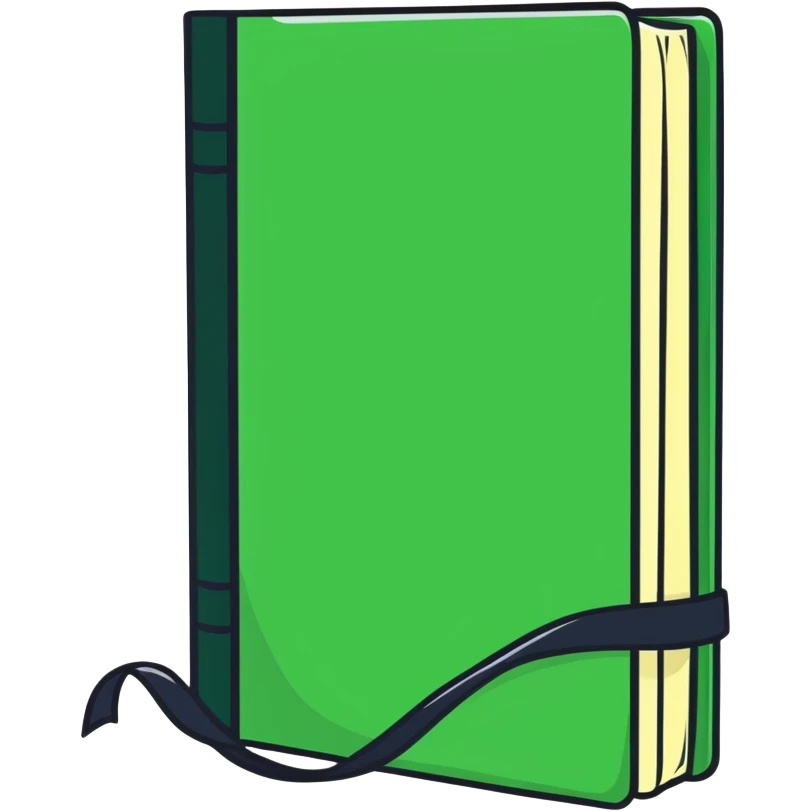 open red hardcover book with green ribbon bookmark emoji