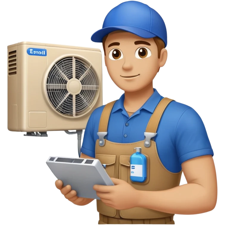Male mechanic with blue label installing air conditioner emoji