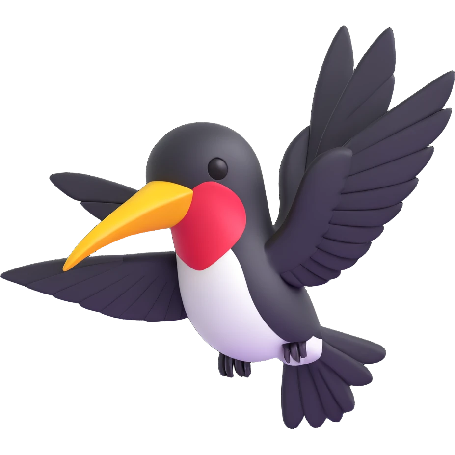 black hummingbird, elegant, minimal, 3D emoji style emoji
