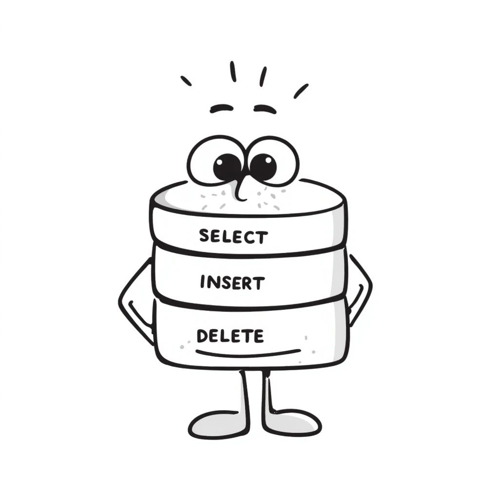 hand-drawn database with SQL code symbols emoji