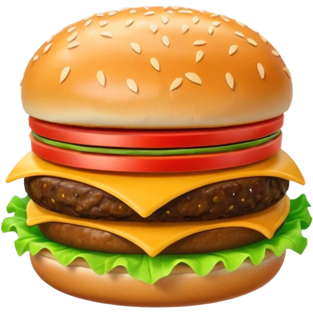 A 3D cartoon cheeseburger with lettuce, tomato, and sesame bun, soft texture, realistic Memoji-style rendering. emoji